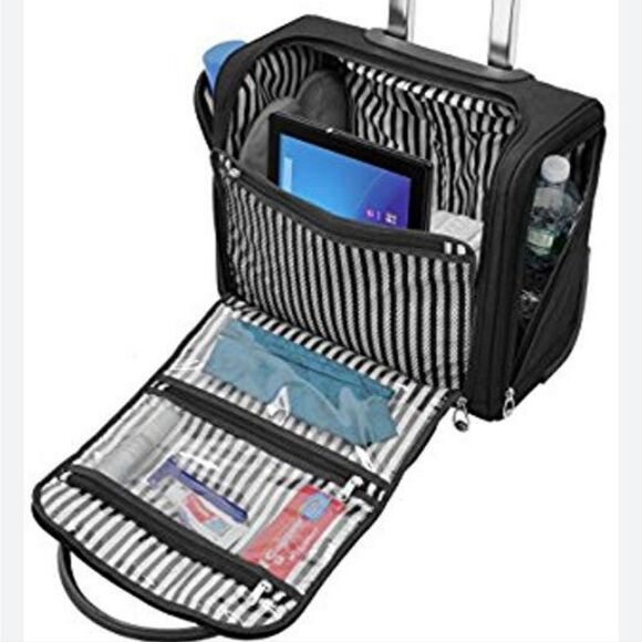 London Fog Calypso Carry On Luggage Travel Bag Suitcase Navy Blue - Picture 15 of 16